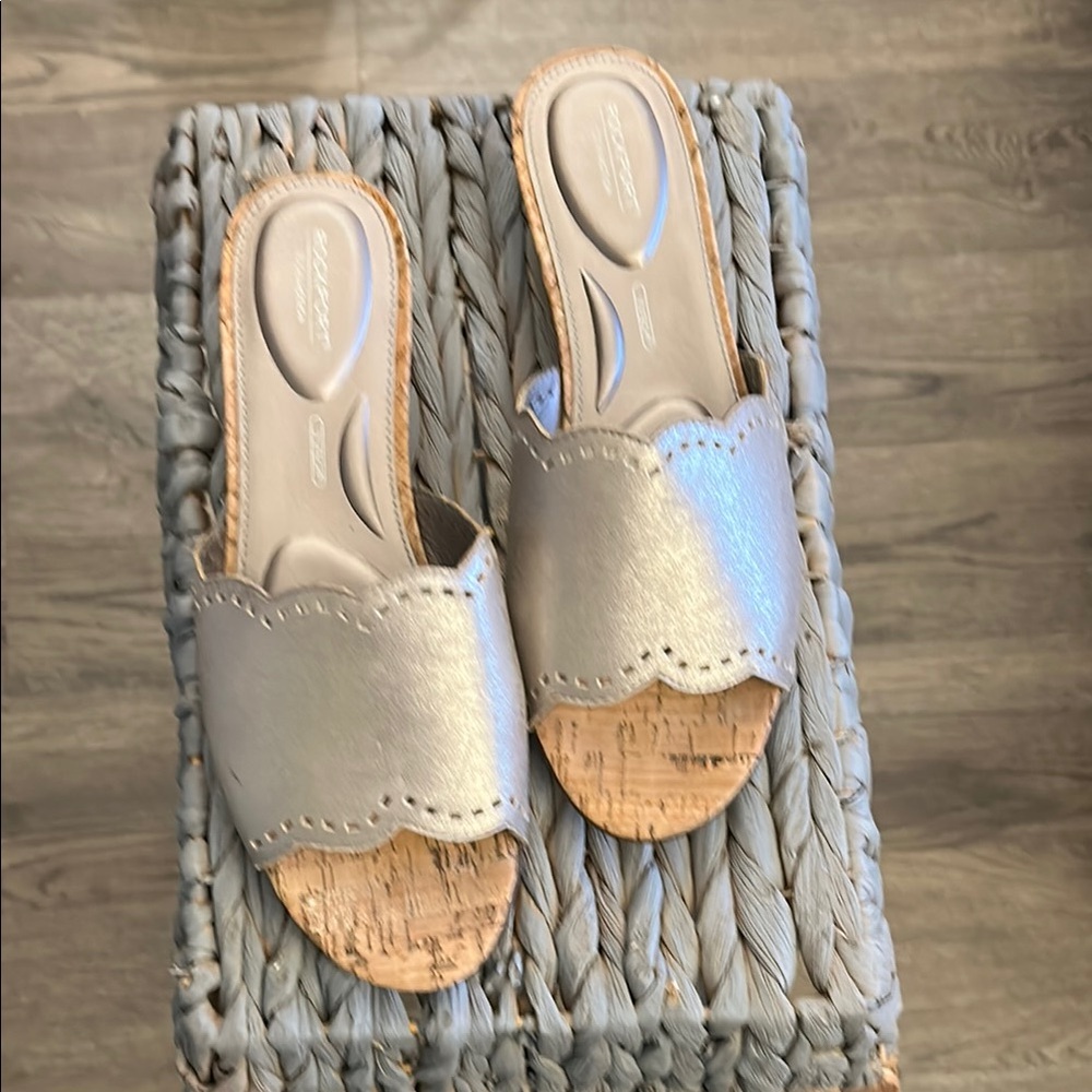 Franco Sarto Silver Mules with Perforated Design